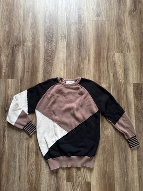 Colorblock Crewneck Sweater - Mauve, Black & Cream